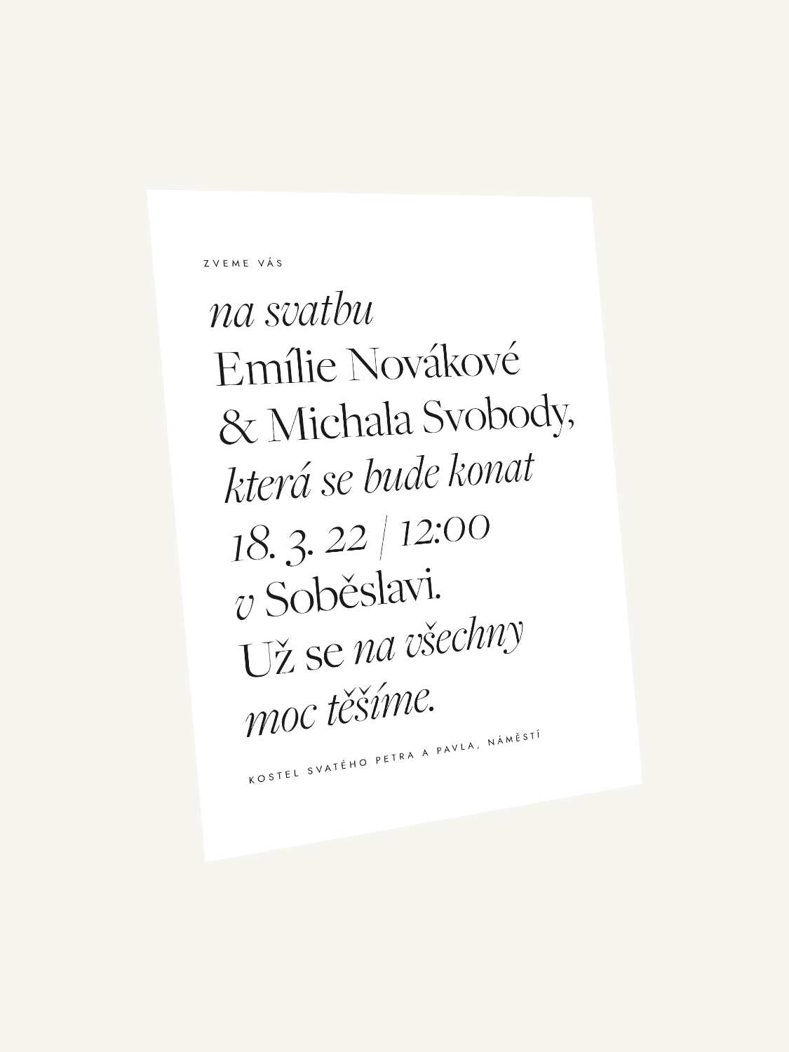 Jednoduché minimalistické svatební oznámení