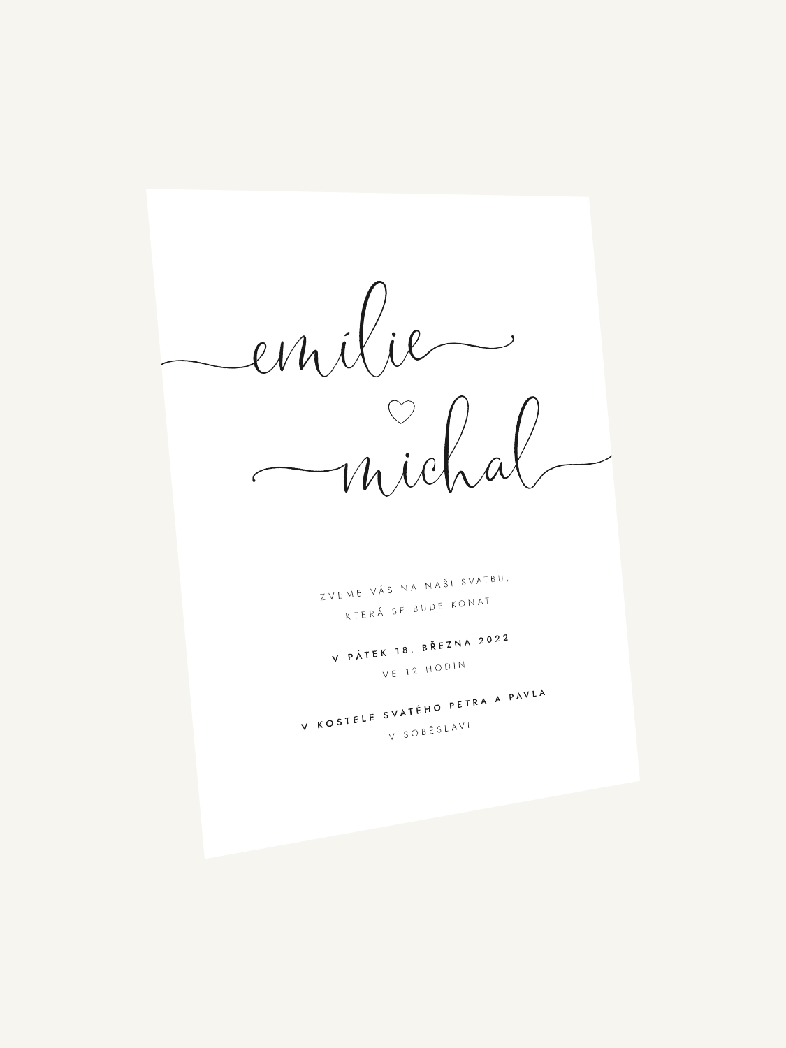 Jednoduché minimalistické svatební oznámení