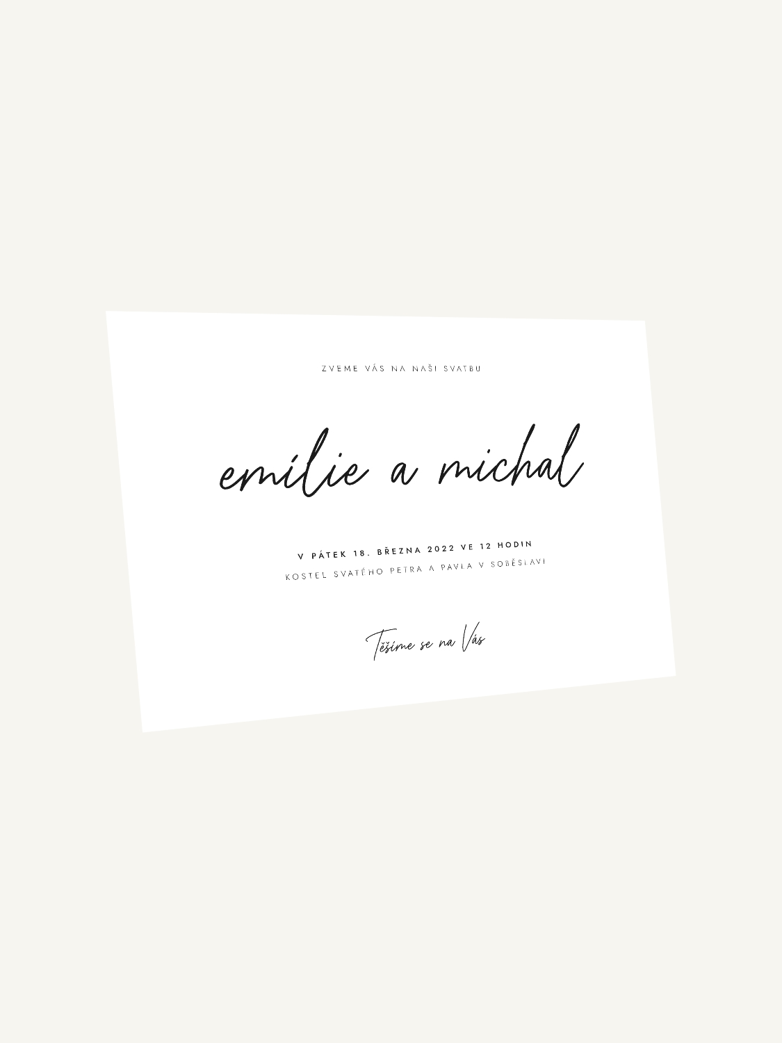 Jednoduché minimalistické svatební oznámení na šířku