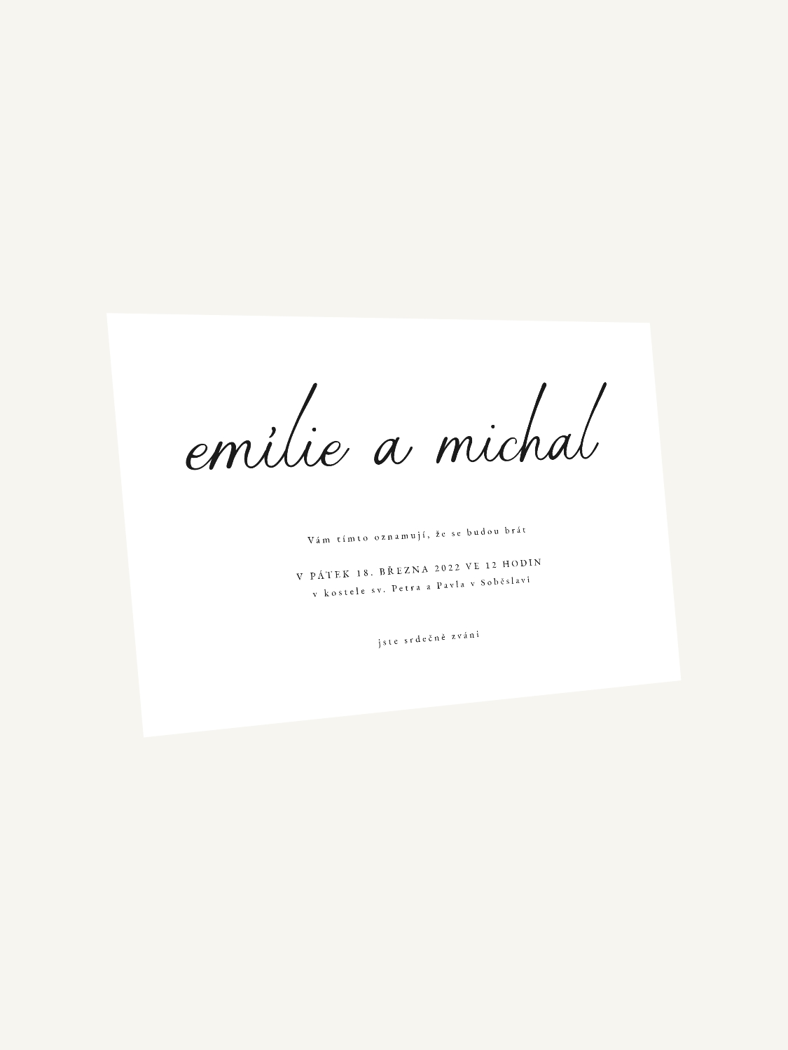 Jednoduché minimalistické svatební oznámení na šířku